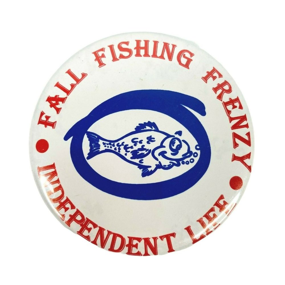 Vintage Pinback Button Pin Fall‎ Fishing Frenzy